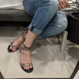 NIB Snake Print Ankle Wrap Sandals